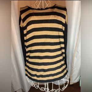 DANA BUCHMAN shimmer gold and black stripe long sleeve blouse. Medium